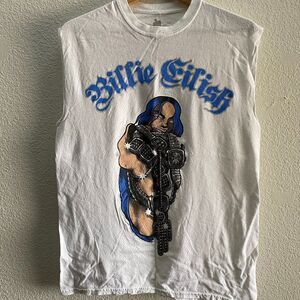 Billie Eilish Cartoon Sleeveless White Official T-Shirt Men's Medium